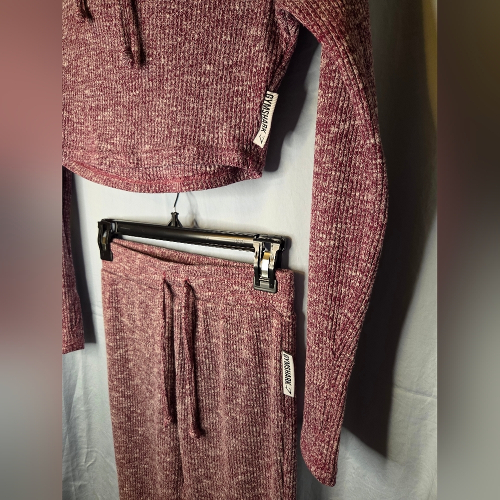 Gymshark Slounge Crop Hoodie and Leggings Set in Deep Plum Marl - Size S - Picture 3 of 11
